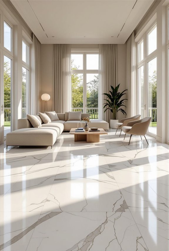 carrara veined seamless marble flooring