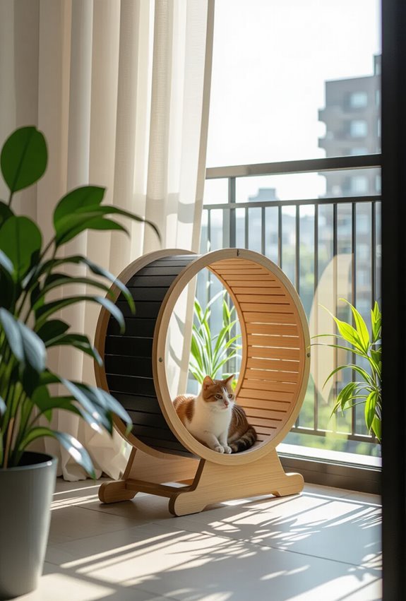cat wheel on balcony