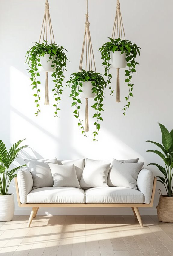 ceiling hung cascading pothos display
