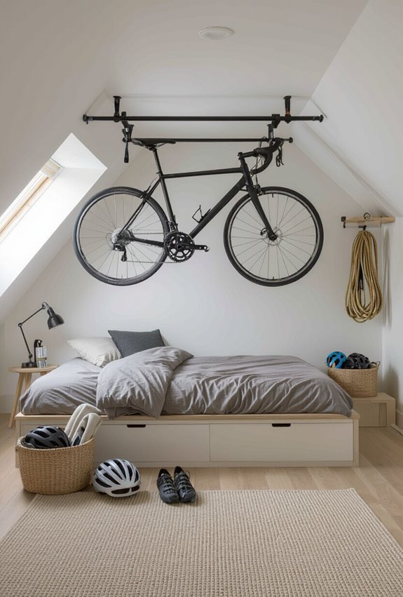 ceiling mounted overhead bike storage