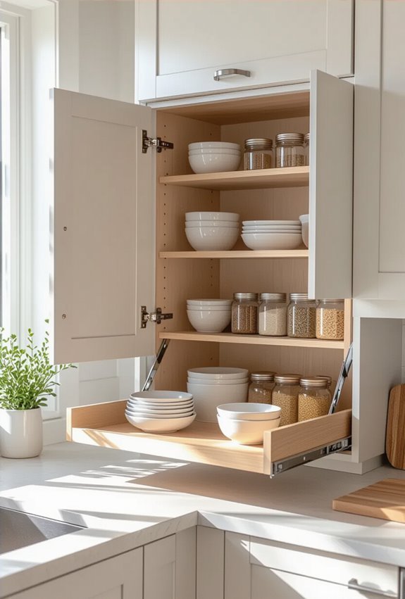 ceiling mounted pull down shelving