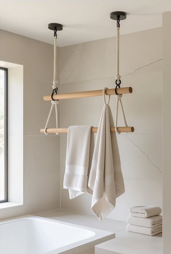 ceiling mounted pulley towel rack