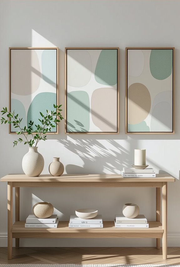 center three paintings evenly