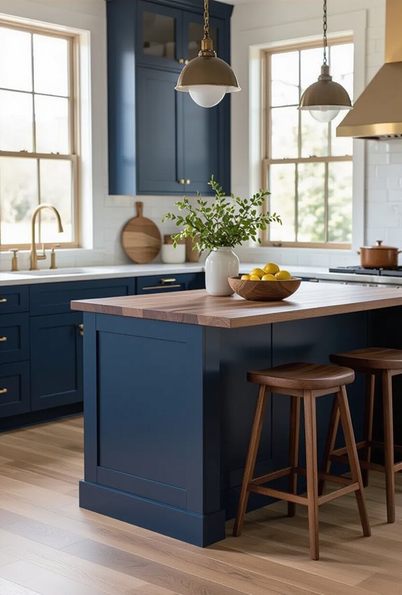 cerulean and chocolate kitchen warmth