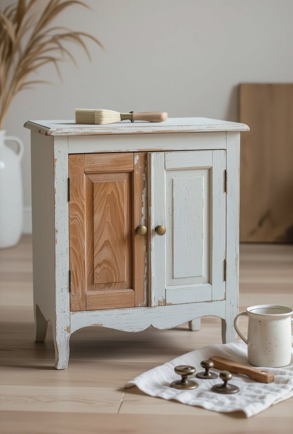 chalk painted cabinet with rustic hardware