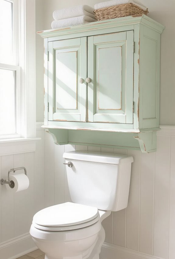 chalk painted distressed bathroom cabinets