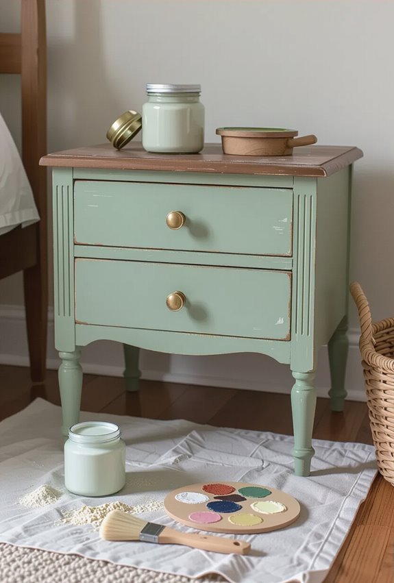 chalk painted nightstand with knobs