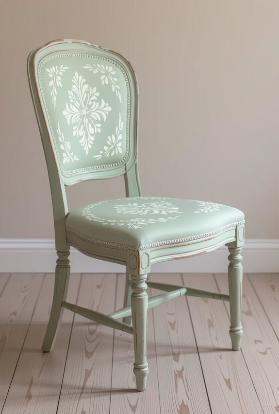 chalk painted stenciled diningchairs