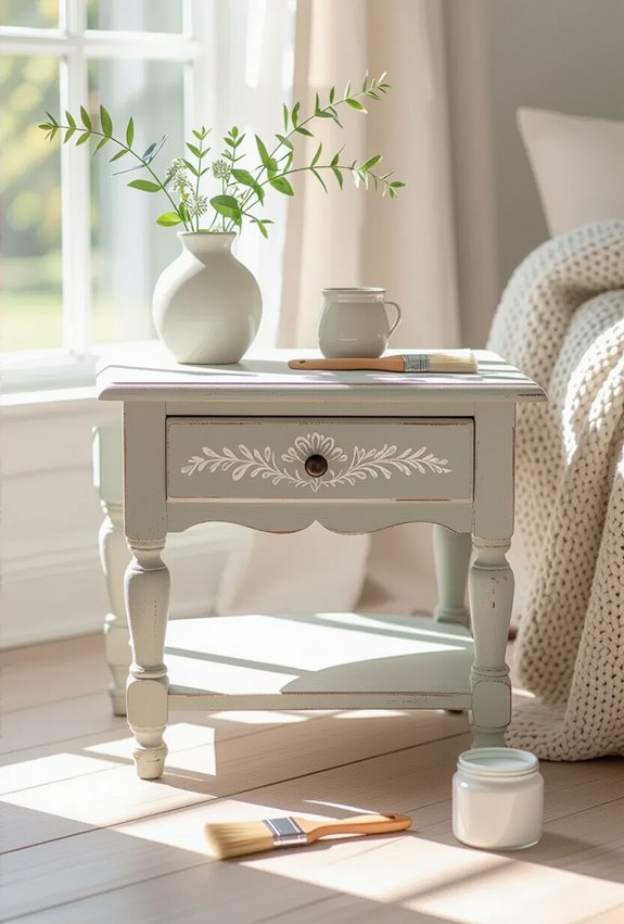 chalk painted table with motifs