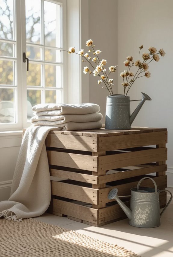 chalk painted vintage crate storage
