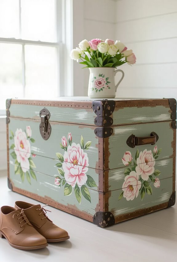 chalk painted vintage decal trunk