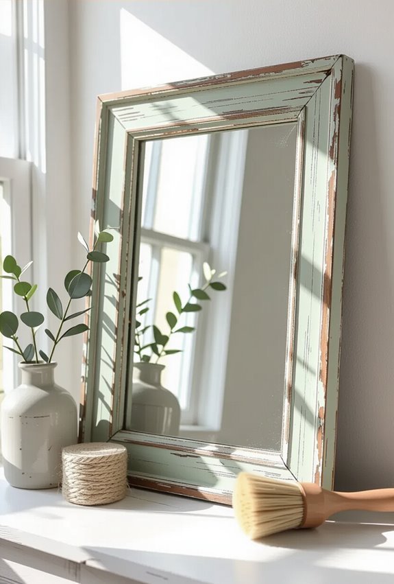 chalk painted weathered mirror makeover