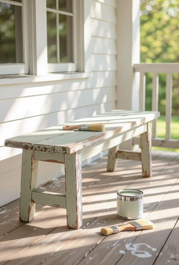 chalk painted weatherproof porch bench