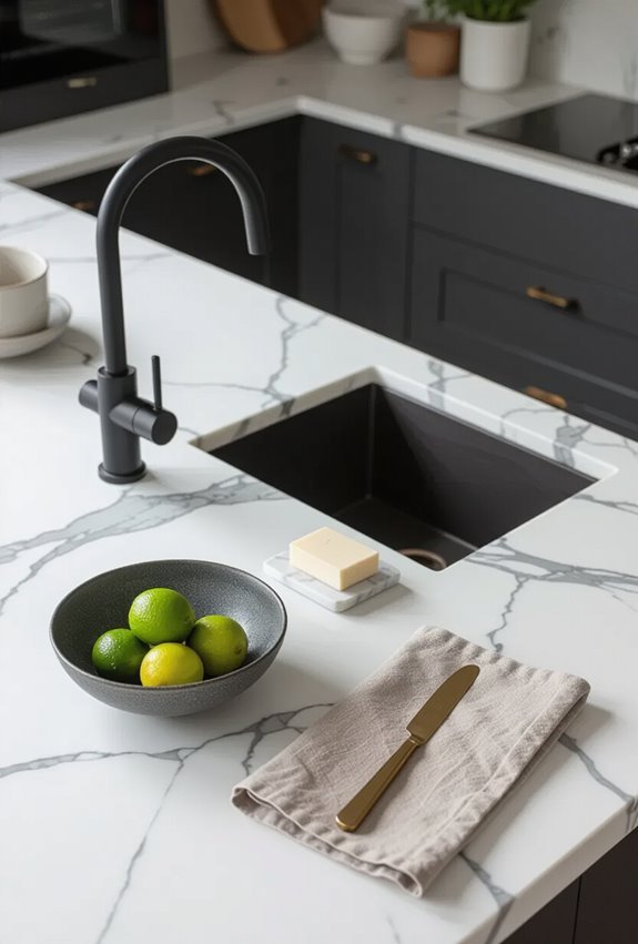 charcoal cabinets with marble