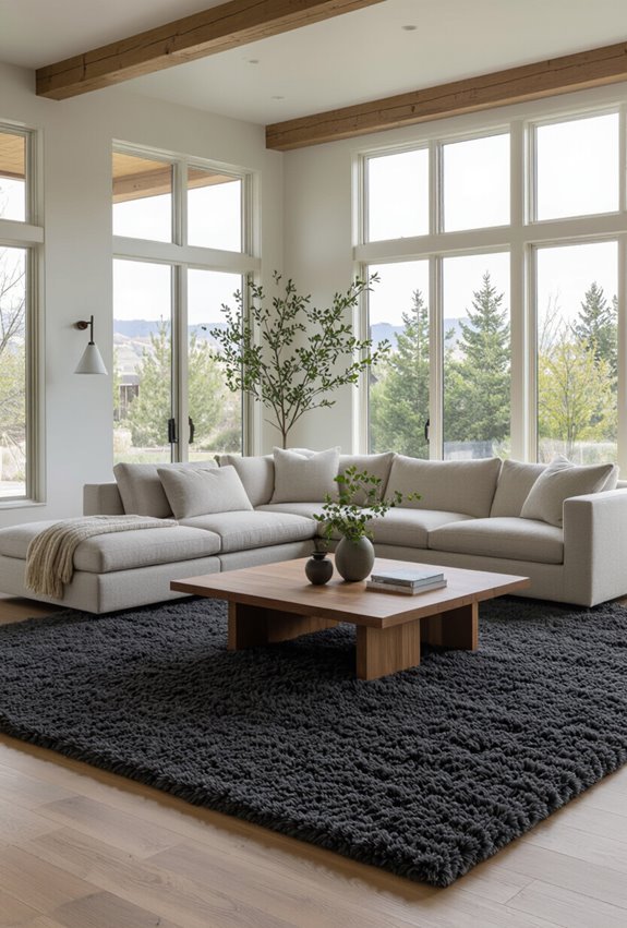 charcoal carpet defines zones