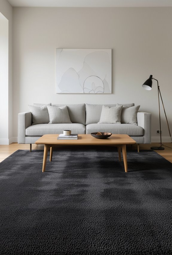 charcoal carpeted minimalist serene living