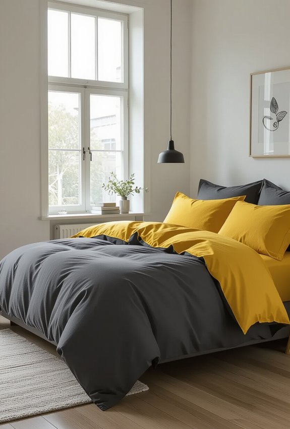 charcoal gray with yellow pillows