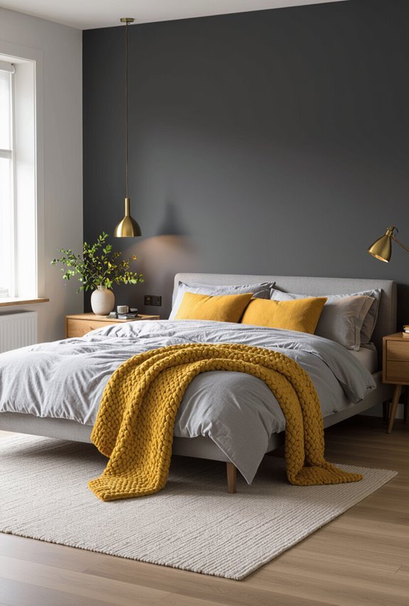 charcoal grey with mustard