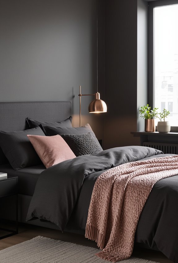 charcoal velvet with rose gold