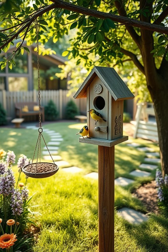charming birdhouses and feeders