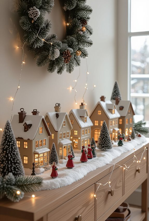 charming miniature snowy village display