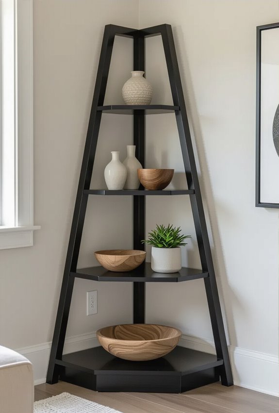 chic black corner ladder shelves
