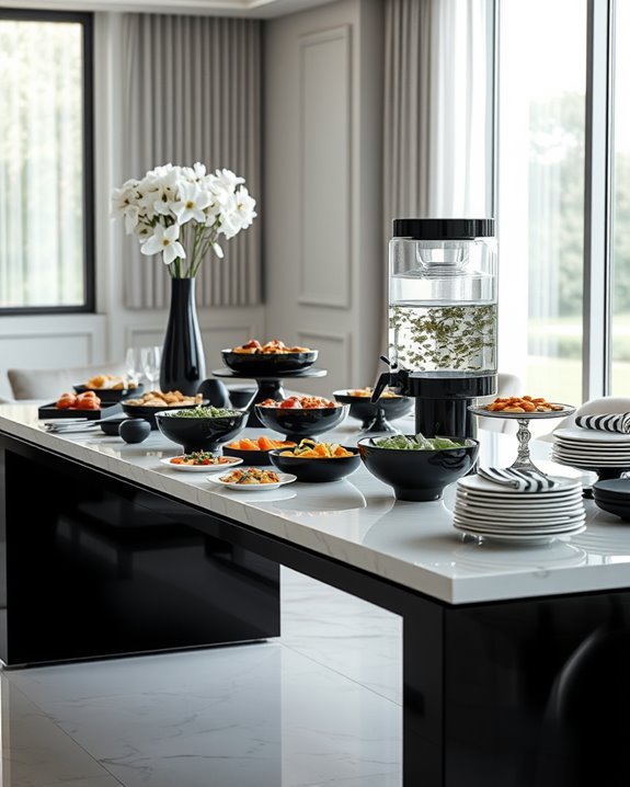 chic monochrome buffet setup