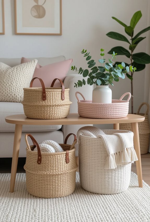 chic woven baskets as decor