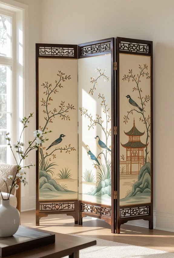 chinoiserie inspired portable painted screens