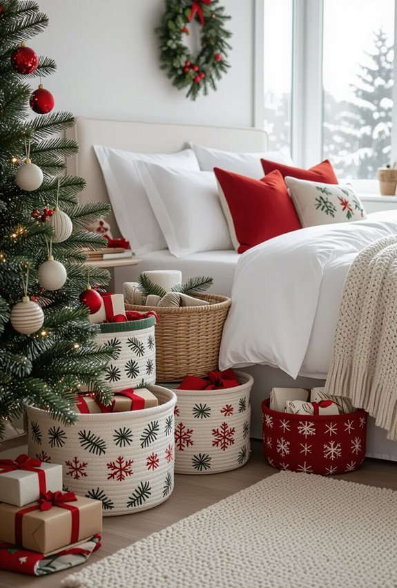 christmas themed clutter control baskets