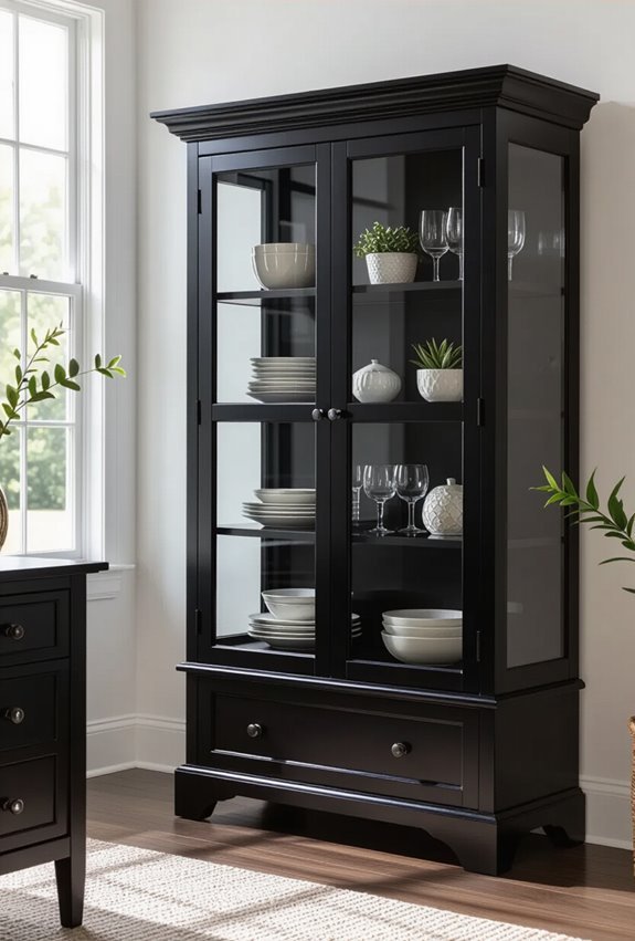 classic black glass front cabinets