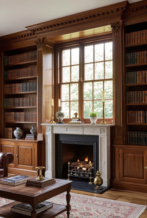 classic built in illuminated bookshelves