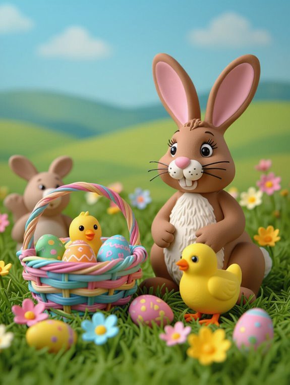 clay animals and easter eggs