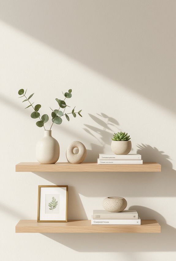 clean monochrome floating shelves