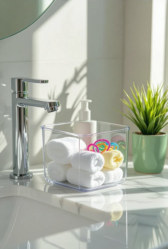 clear bins reveal bathroom contents