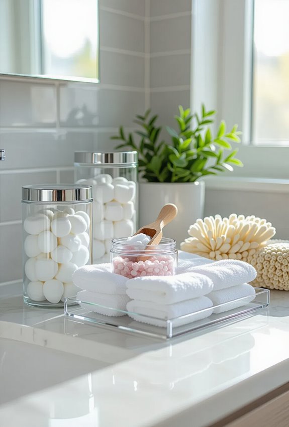 clear jars organize bathroom essentials