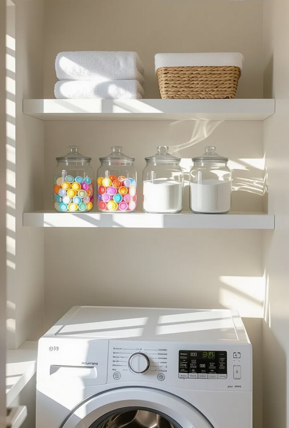 clear labeled detergent storage jars