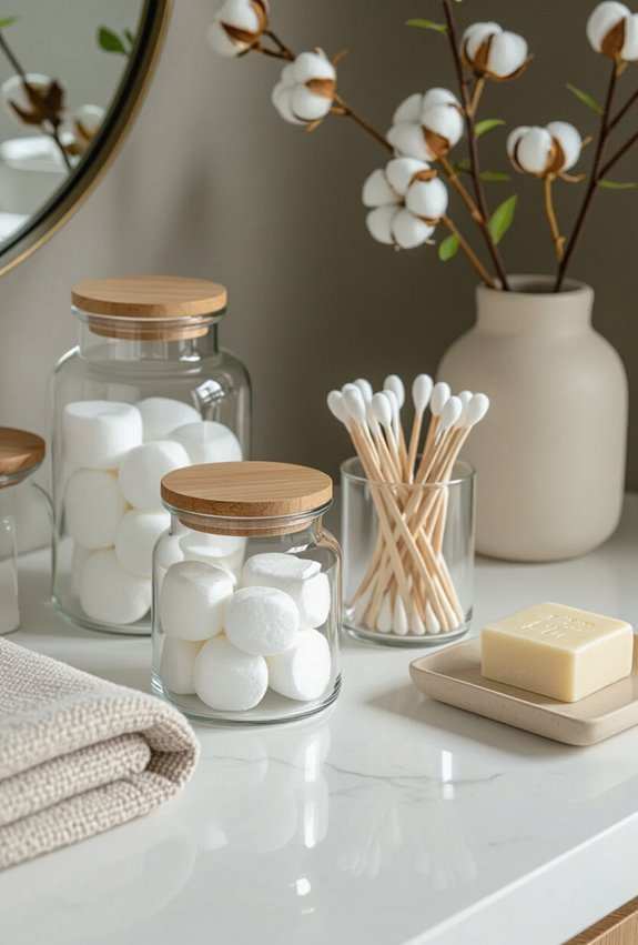 clear labeled jars for cotton