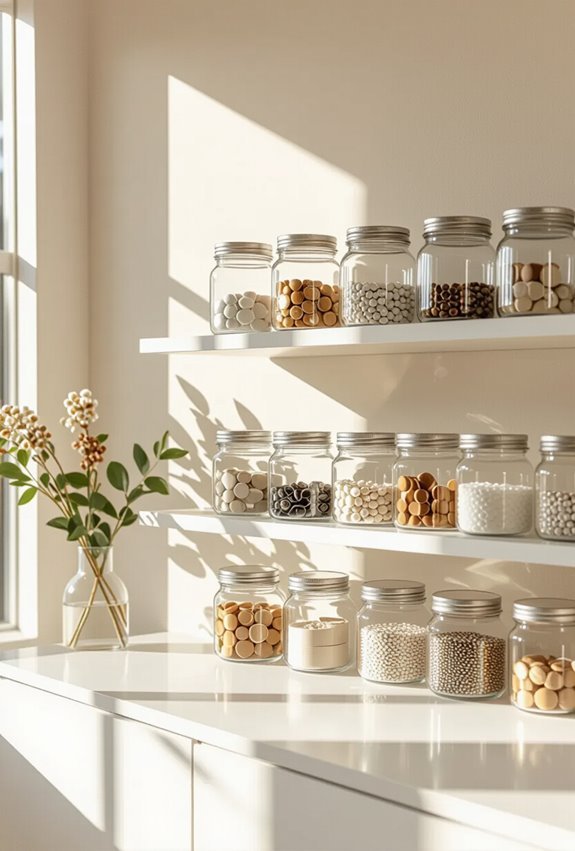 clear labeled jars for small items