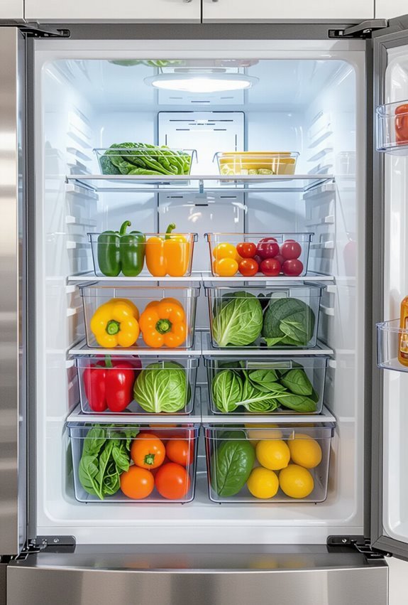 clear labeled stackable fridge bins