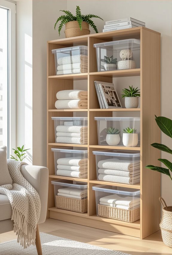 clear stackable labeled bins