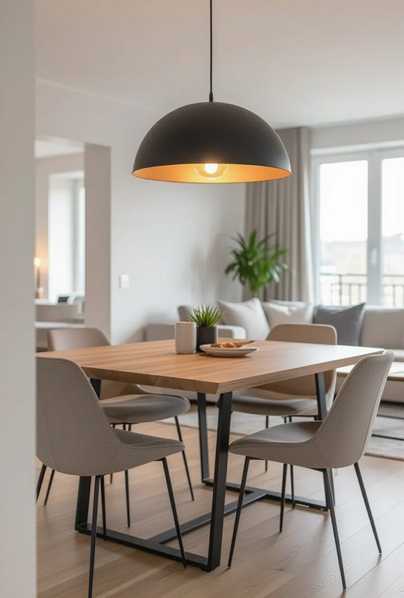 clustered pendants above table