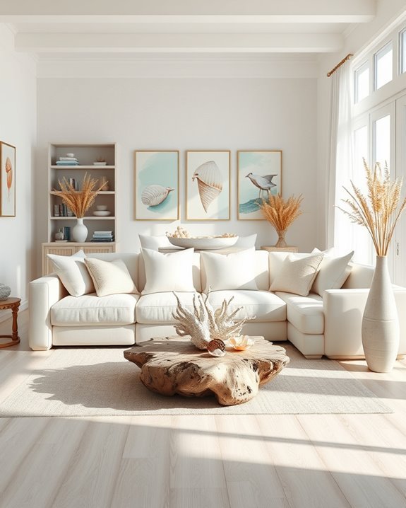 coastal shell and coral accents
