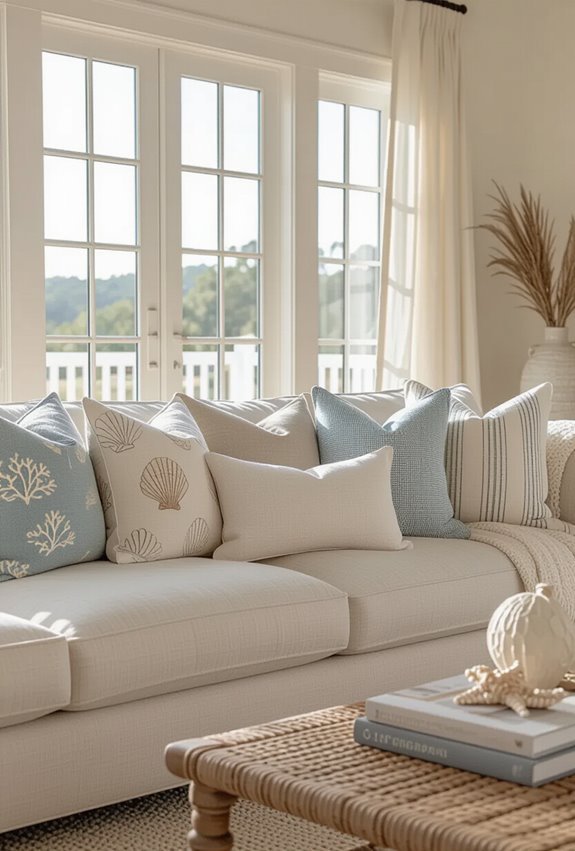 coastal textured pom pom pillows