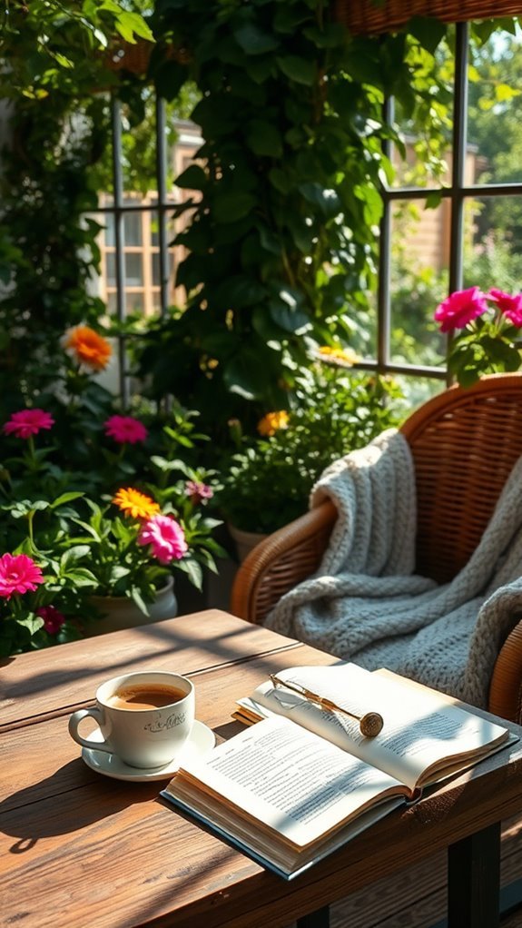 coffee books garden serenity