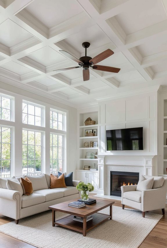 coffered ceilings with decorative fans