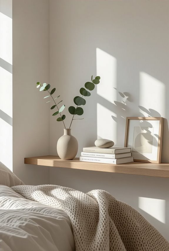 cohesive neutral textured shelf styling