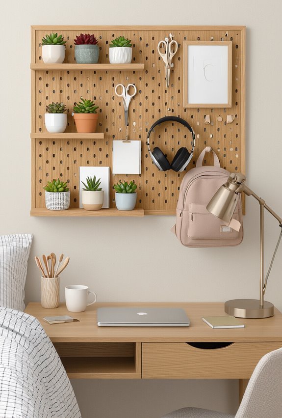 color coded pegboard storage display