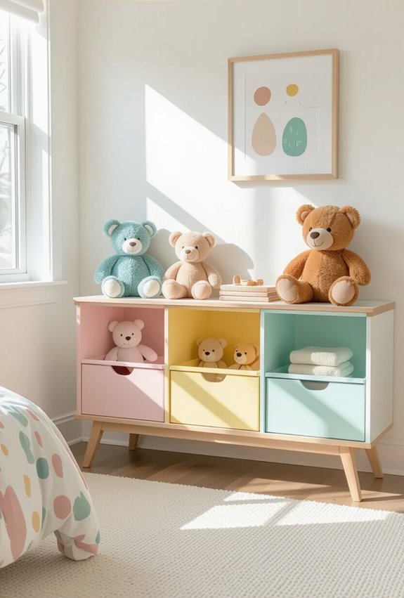 color coded shelves teach cleanup