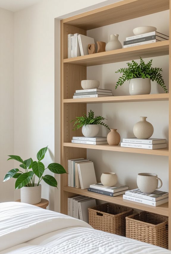 color coordinated curated open shelving